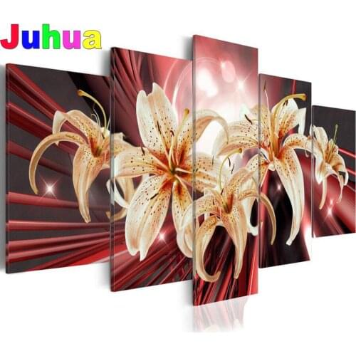 5 Pcs Brown Red lilies Flower 5D square/round Diy Diamond Painting kit Full drill diamond Embroidery Cross-Stitch Mosaic Modern