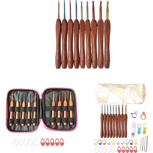 Wooden handle color crochet sweater crochet set knitting sewing needle tool hook DIY sewing cross stitch poke pen craft tool