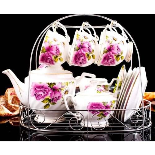 Ceramic coffee pot set 15pcs Flower Fashion Tea Pot Set Coffee Mugs Dishes Tableware