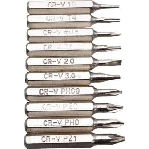 10pcs 28mm Magnetic CR-V Precision Screwdriver Bit Set PH00 PH0 Z1 Z0 3.0 2.0 1.0 T5 T4 0.8 Multifunctional Hex Torx Head Repair