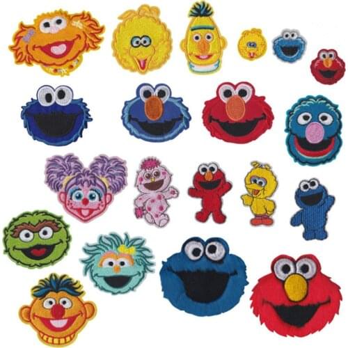 Anime Sesameing Streets Patch COOKIE MONSTER ELMO BIG BIRD Cartoon Ironing Patches Cheap Embroidered Patches For Kids Clothes
