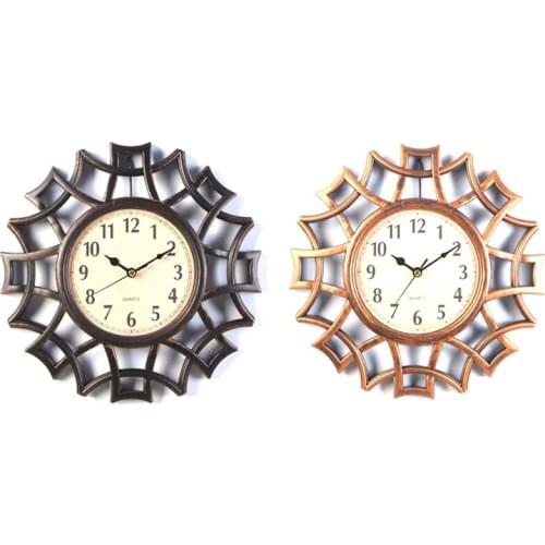 2 Pcs Abstract Wall Clock Nordic Vintage Numeral Geometric Wall Clock Quartz Wall Decorative, Copper Color & Black