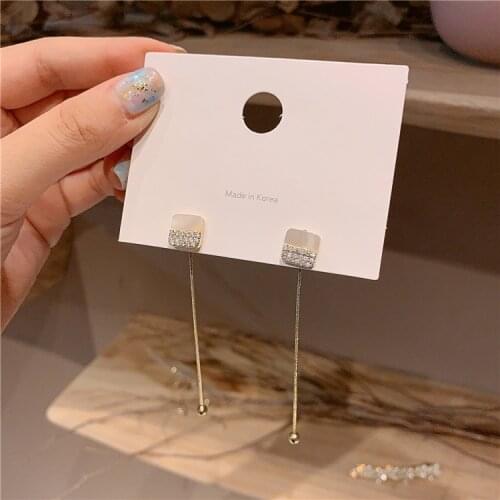 2020 New Korean Earrings Long Crystal Tassel Gold Color Dangle Earrings for Women Wedding Drop Earing Fashion Jewelry Gifts