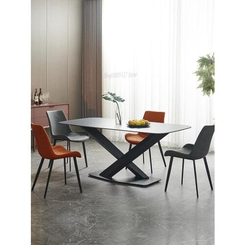 Nordic Dining Chair Home Modern Minimalist Wrought Iron Chair Industrial Style Restaurant Backrest Chair Soft Bag Leather Design