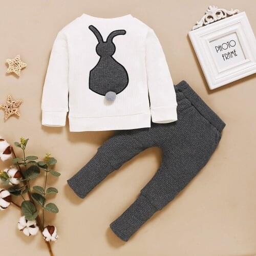Newborn Baby Boys Girls Clothes Long Sleeve Cartoon Rabbit Pattern T-shirt Tops+Pants Autumn Winter Outfits 6 9 12 18 Months