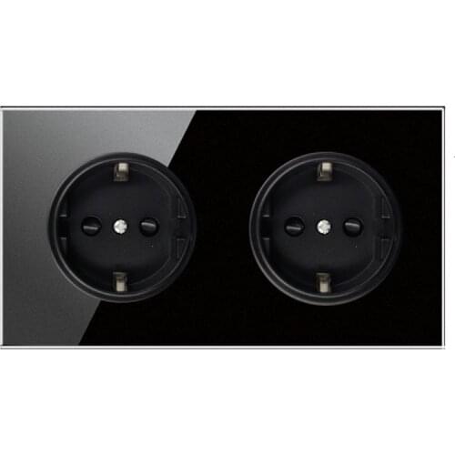 146 Type Crystal Tempered Pure Glass Panel 13a Double Eu Germany Standard Wall Power Socket Grounded black switch
