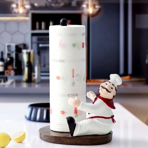 Resin Chef Figurine Tissue Paper Roll Holder Toilet Bathroom Table Home Decorative Tissue Boxes Roll Paper Kitchen Napkin Holder