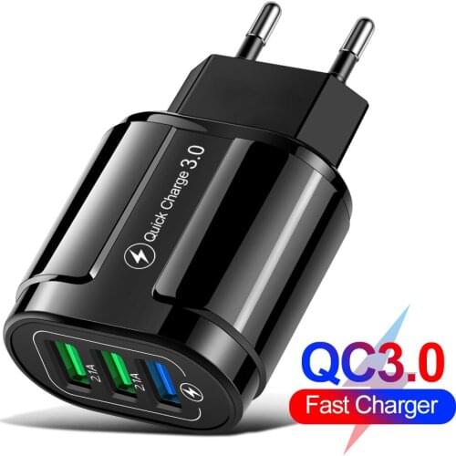 QC3.0 3 USB Fast Charger for Mobile Phone with EU Or US Standards Universal Wall Chargers for Samsung Huawei Iphone Xiaomi Etc