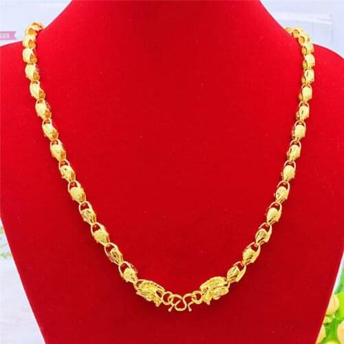 LUXURY YELLOW GOLD 14K NECKLACE FOR MEN WEDDING ENGAGEMENT HOLLOW CHAIN BEADS NECKLACE PARTY BIRTHDAY STATEMENT JEWELRY GIFTS