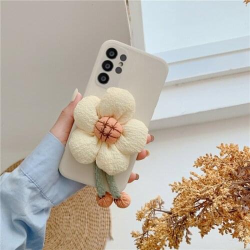 Luxury 3D Sun Flower Doll Shockproof Phone Case For Samsung S20 S21Plus Ultra Note 8 Ins Popular Sunflower Toys Soft Back Cover