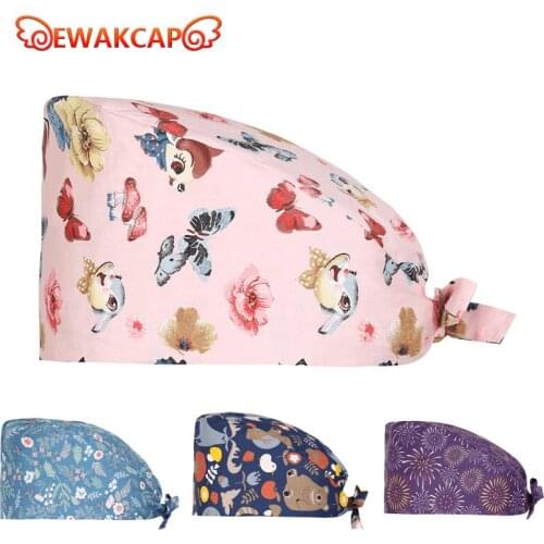 Unisex Deer Scrubs Caps Women Pet Grooming Work Hats Cotton Caps Unisex Cartoon Printing Hats Beautician Accessories Scrubs Caps