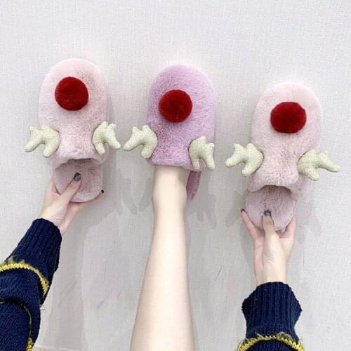 Slippers Women Autumn and Winter Christmas Antler Cotton Slippers Women Warm and Non-slip Home Thick-soled Slippers