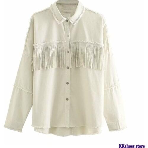 2020 Fashion Breasted Tassel Jacket White Jean Jacket Coat Womens Rivet Denim Coat Soutwear