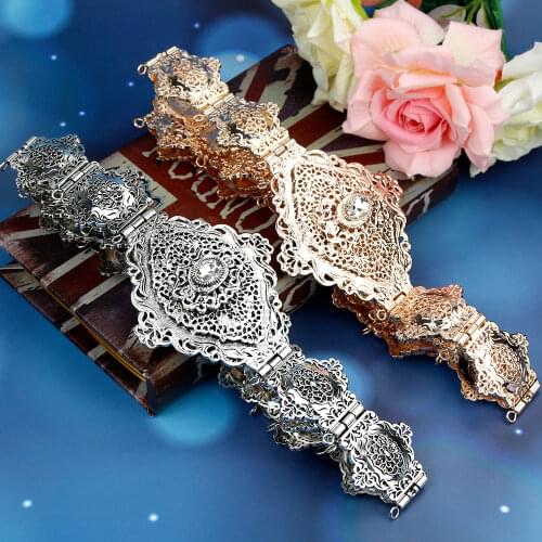 Sunspicems Caucasus Dress Belt for Women Pink Gold Color Metal Chain Adjustable Length Banquet Costume Accessories