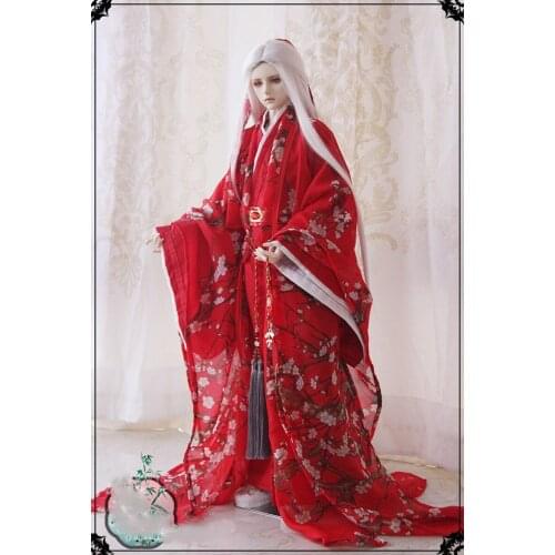 1/4 1/3 Scale BJD Clothes Red Hanfu Ancient Costume Dress Samurai Outfit For BJD/SD MSD SSDF ID75 Strong Uncle 80cm Doll B0218