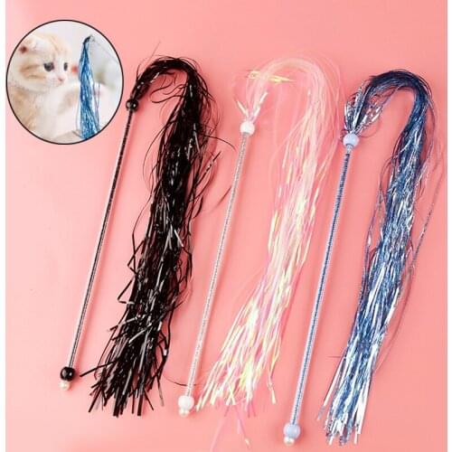 1Pc Colorful Ribbon Cat Teaser Stick Cat Toy Wand Funny Kitten Toys 50cm Long Plastic Stick Pet Cats Toys For Interactive Play