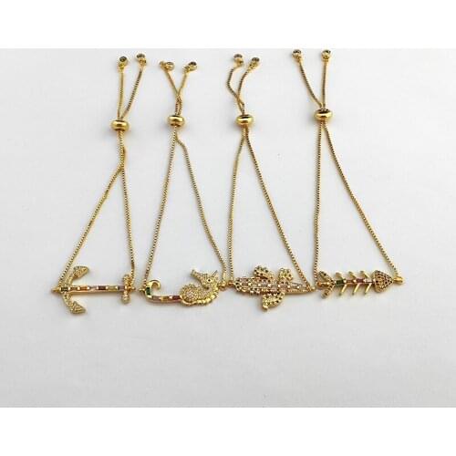 10 Pcs New arrival Romantic Micro Pave CZ Crystal Ship anchor/ fishbone Charm Bracelet For Women fashion Jewelry Gift BG325