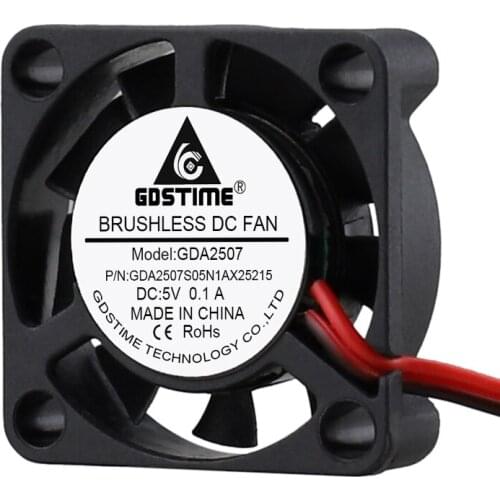 100pcs Wholesale Gdstime Computer 3D printer Case Cooler 5V 2Pin 25MM DC Fan 25x25x7mm 2507 Small Brushless Micro Radiator Fan