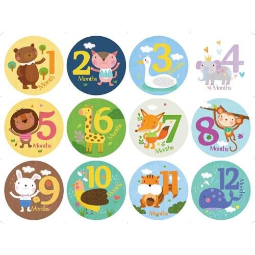 12pcs/set Month Sticker Baby Photography Stickers Newborn Monthly Milestone Memorial Baby Photos Cards Props Accessories
