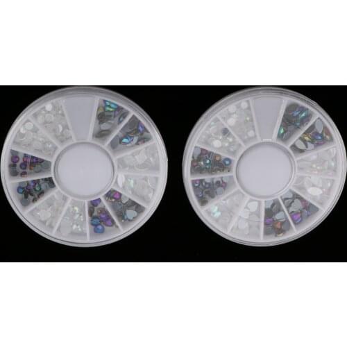 2 Pack 10 Wheels Nail Art Decor Accessories Nail Rhinestones Heart Oval Round Manicure Nail Art Decorations Gems Nail Tools