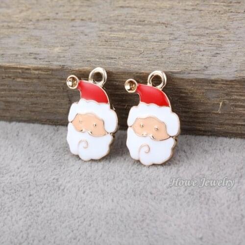 30 pcs/lot Enamel Alloy UV Gold-color Jewelry Santa Claus Pendants charms for bracelet necklace DIY jewelry making 80148