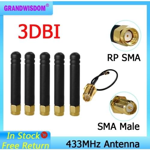 433Mhz Antenna 3dbi GSM 433 mhz RP-SMA Connector Rubber Lorawan antenna+ IPX to SMA Male Extension Cord Pigtail Cable