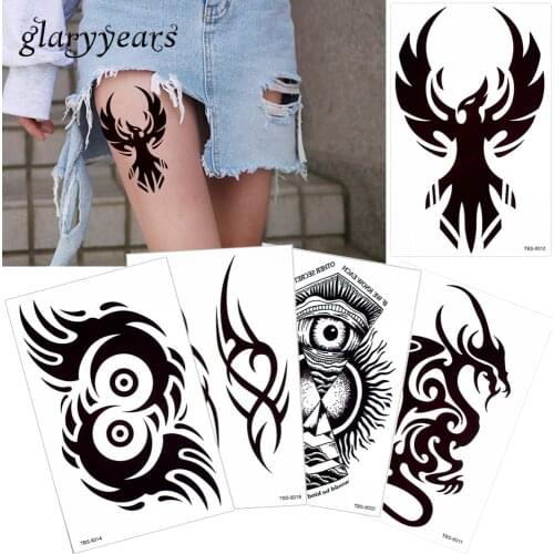 Glaryyears 5 Pieces/lot Colored Drawing Elk Beauty Girl Tattoos Fake Black Totem Arm Chest Body Art Temporary Tattoo Sticker TBS