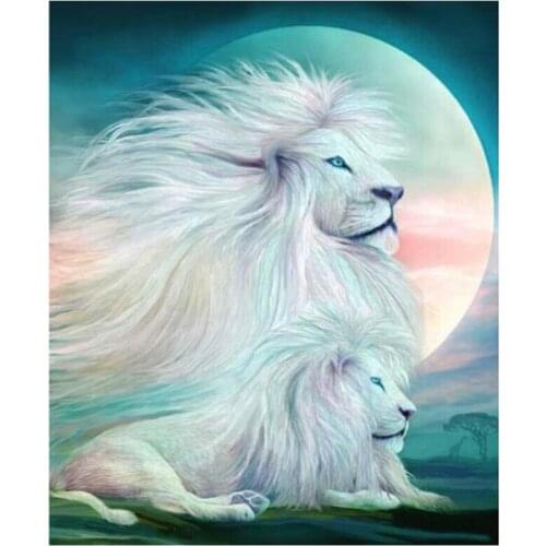 Full DIY 5D "White Lion King Spirit" Diamond Painting Mosaic Rhinestone Cross Stitch Embroidery Mosaic Home Decor FH787