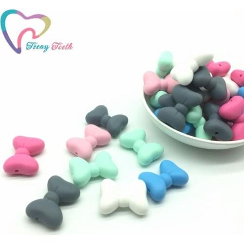 Teeny Teeth 20PCS Silicone Bowknot Teething Beads BPA Free Food Grade Baby Chewable Bowknot LooseBeads For Necklace DIY Jewelry