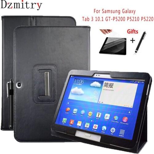 Flip PU Leather Stand Case For Samsung Galaxy Tab 3 10.1 inch GT-P5200 P5210 P5220 Tablet PC Cover+protective film+Stylus pen