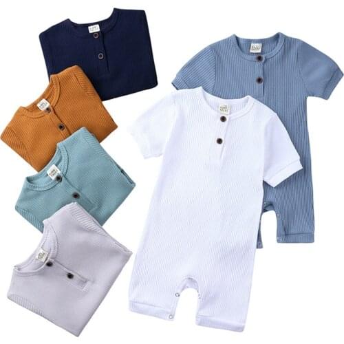 Infant Toddler Kids Clothing Short Sleeve One Piece Romper Short Sleeve Pure Color Cotton Jumpsuits Unisex Baby Girls Boys Suits