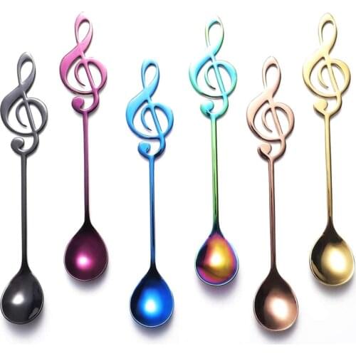 HOT-Music Note Spoons 6-Pack Creative Cute Teaspoons 18/10 Stainless Steel Staff Musical Notation Shaped Coffee Spoons