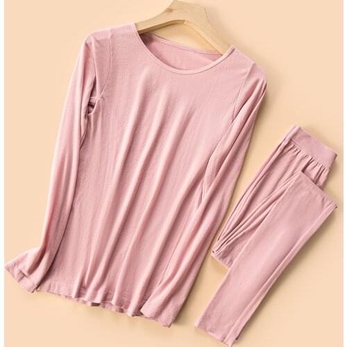 2021 Womens Pajamas Set Autumn Thermal Underwear High Elastic Slim Round Neck Sleepwear Long Pants Suit Long Johns Lingerie Sets