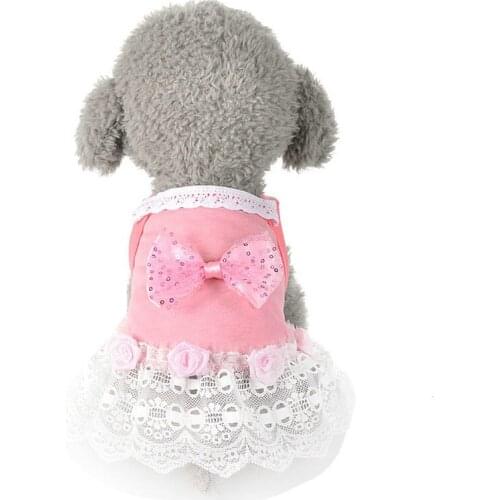 Pet Dog Beautiful Lace Pink Bowknot Polyester Clothes Cool Summer Solid Dresses For Small Dogs DC7104