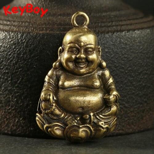 Retro Copper Laughing Maitreya Buddha Key Chain Pendant Jewelry Accessories Metal Brass Car Keyring Smile Buddha Lucky Keychains