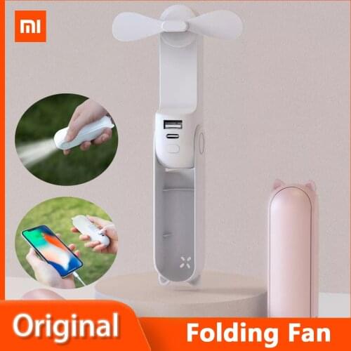 2021 New Xiaomi Folding Mini Fan Type-C Charging Student Mute Fan Portable Flashlight 2000mAh 2 Speed Adjustment Fans
