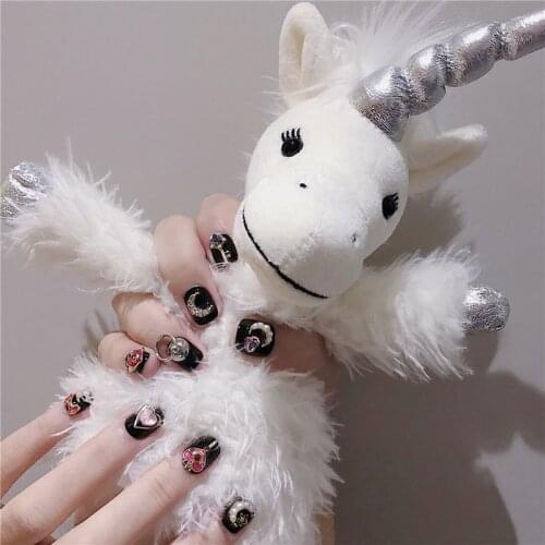 American punk style Sailor Moon theme black pure color 3d fake nails Japanese Bride full nail tips Beautiful lady false nails