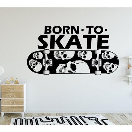 Skull Skateboard Wall Sticker Extreme Athletic Sports Teenager Childrens Room Bedroom Decoration Vinyl Decal Gifts for Kids YD1