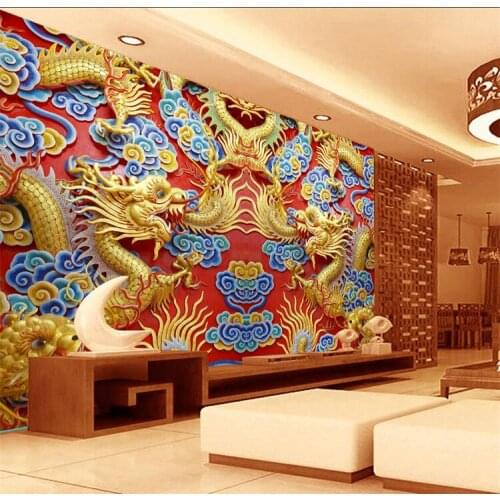Chinese style 3D living room custom mural Chinese color wood carving dragon wallpaper 5D bedroom study wall wallpaper