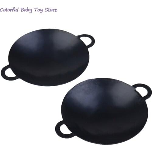 New 1/12 Scale Black Dollhouse Miniature Metal Frying Pans Cooking Pot Cookware Kitchen Accessory