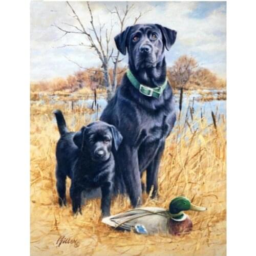New 5D Diamond Painting Labrador dog Duck Autumn Landscape Picture Of Rhinestones DIY Embroidery Mosaic Christmas Decor E1517