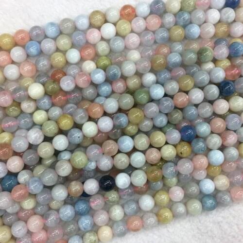 Wholesale Genuine Natural Multicolour Green Pink Blue Aquamarine Beryl Morganite Round Loose Gemstone Beads 4-12mm 15" 05583
