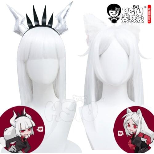 HSIU Game Helltaker cosplay Lucifer Helltaker Cosplay Wig Multiple girls white wigs + free hair accessories + Free brand wig cap