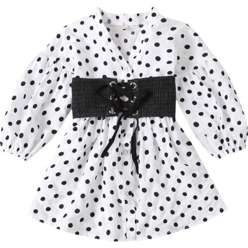 Dress for Girls Dot Print Sashes V-Neck Cute Stylish Cotton Spring Autumn Kids Clothes Girls Collar Petticoat Children Vestidos