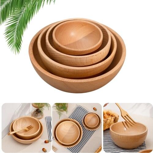Beechwood Salad Bowl Handcrafted Large Round Dining Bowl Serving Salad Soup Solid Wood Tableware Kitchen Accessories Shipping