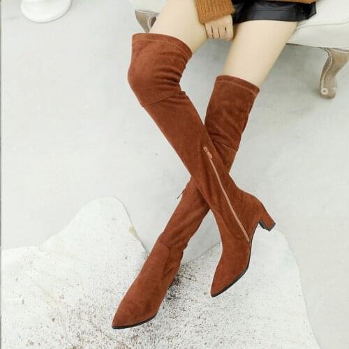 Fall 2020 boots pointy and side zipper boots fashion casual Knee Boots 40-48 womens shoes