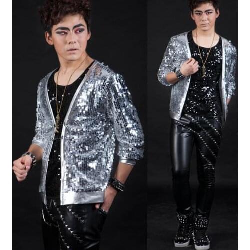 Silver Singer blazers Personalized sequins stage rock blazer men suit fashion suits for men blazer jacket masculino Customizable
