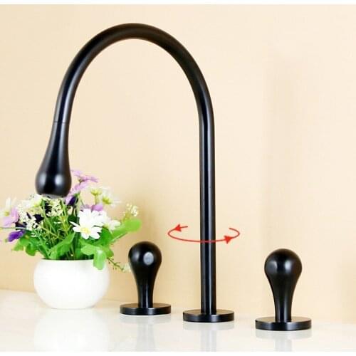 Top quality solid brass black / chrome 3 holes 2 handle bathroom sink faucet Cold hot water basin mixer faucet tap
