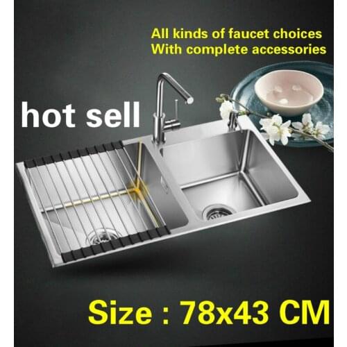 Free shipping Handmade food-grade 304 stainless steel standard Kitchen sink double groove thickening hot sell 78x43 CM