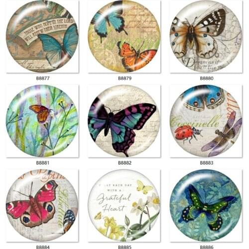 Mixed Retro Butterfly Flower Back Making Findings Glass Cabochon 10pcs 12mm/18mm/20mm/25mm Round Chunks Photo Demo Flat B8877
